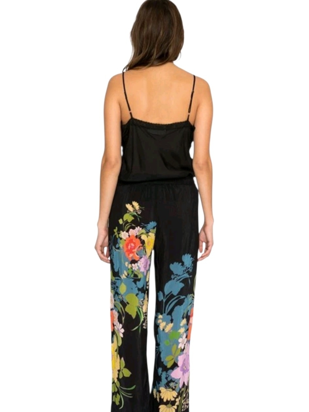 Johnny Was Black Floral 100% Cupro Rayon Wide Leg Pants Boho Sz L - Picture 7 of 7